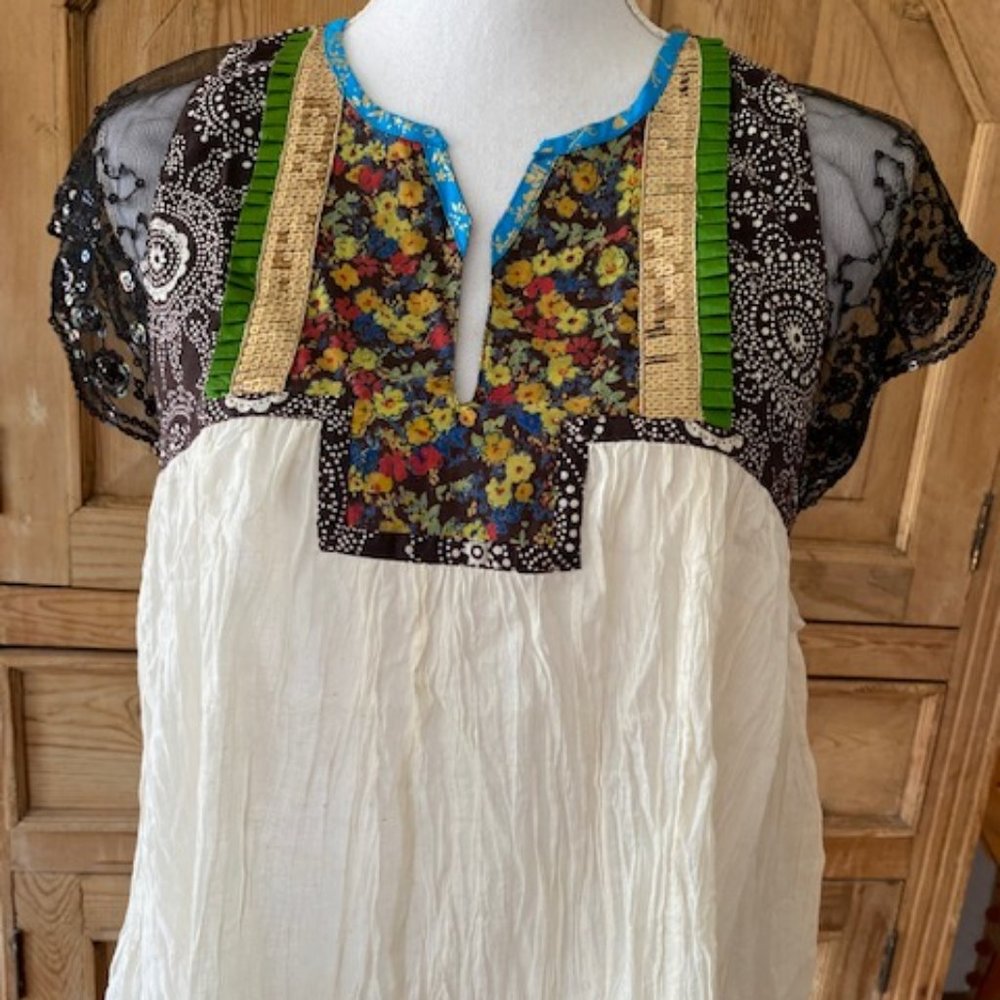 Free People Sequin Embellished Cotton Top